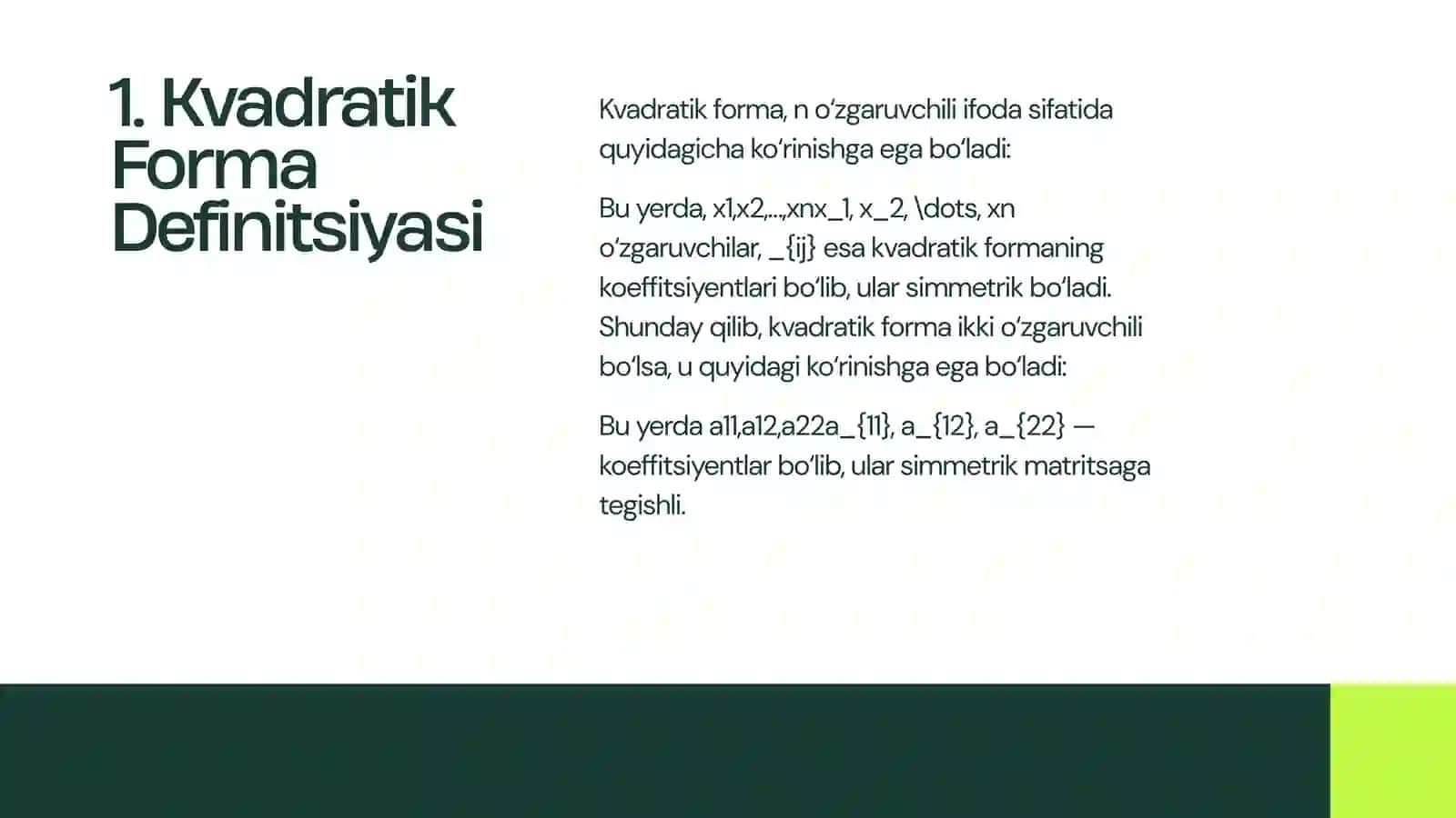 Kvadratik Formalar Haqida Ma'lumot 2