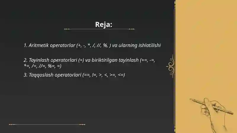 Pythonda operatorlar va ular bilan ishlash 2