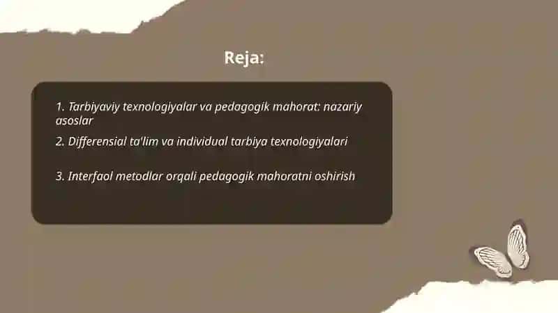 O'QUVCHILARNING TARBIYA TEXNOLOGIYALARI ASOSIDA PEDAGOGIK MAHORATNI OSHIRIB BORISH 2