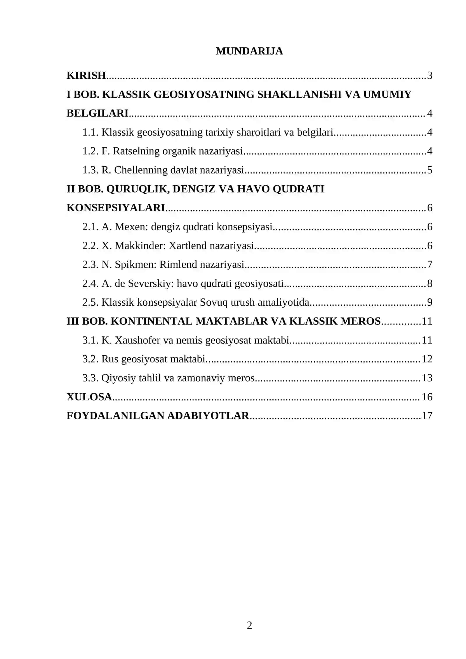 klassik geosiyosiy konsepsiyalar referat 2