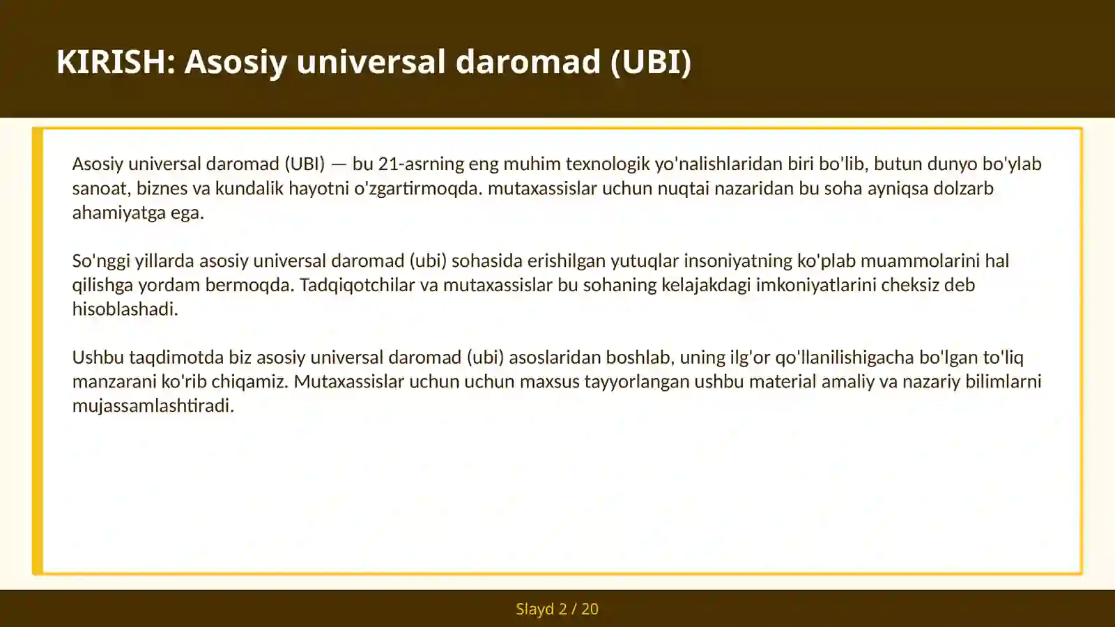 Asosiy universal daromad (UBI) 2