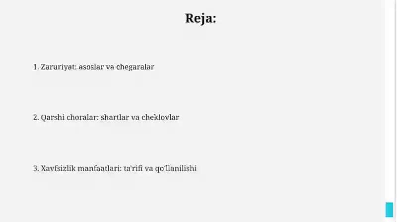 Zaruriyat, qarshi choralar va xavfsizlik manfaatlari 2
