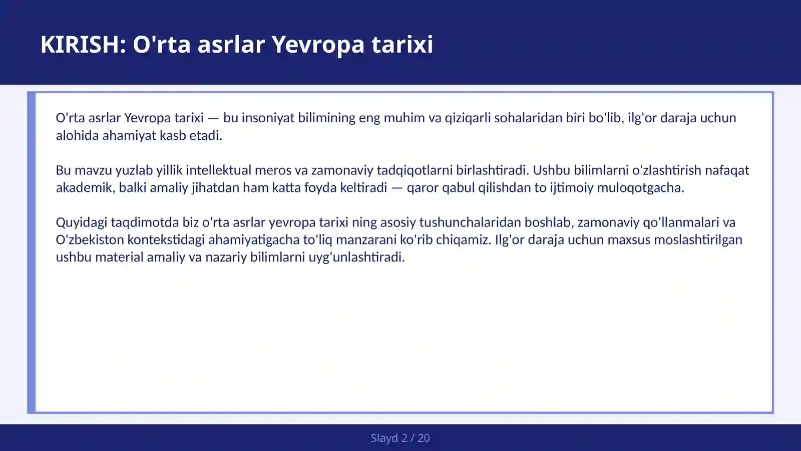 O'RTA ASRLAR YEVROPA TARIXI 2