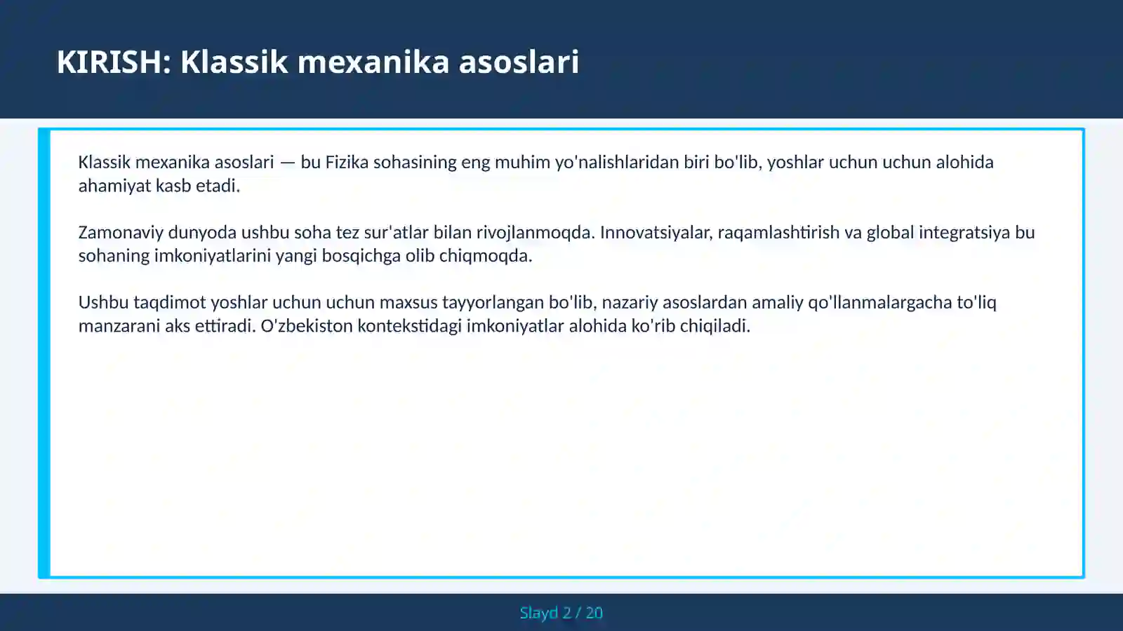 KLASSIK MEXANIKA ASOSLARI 2