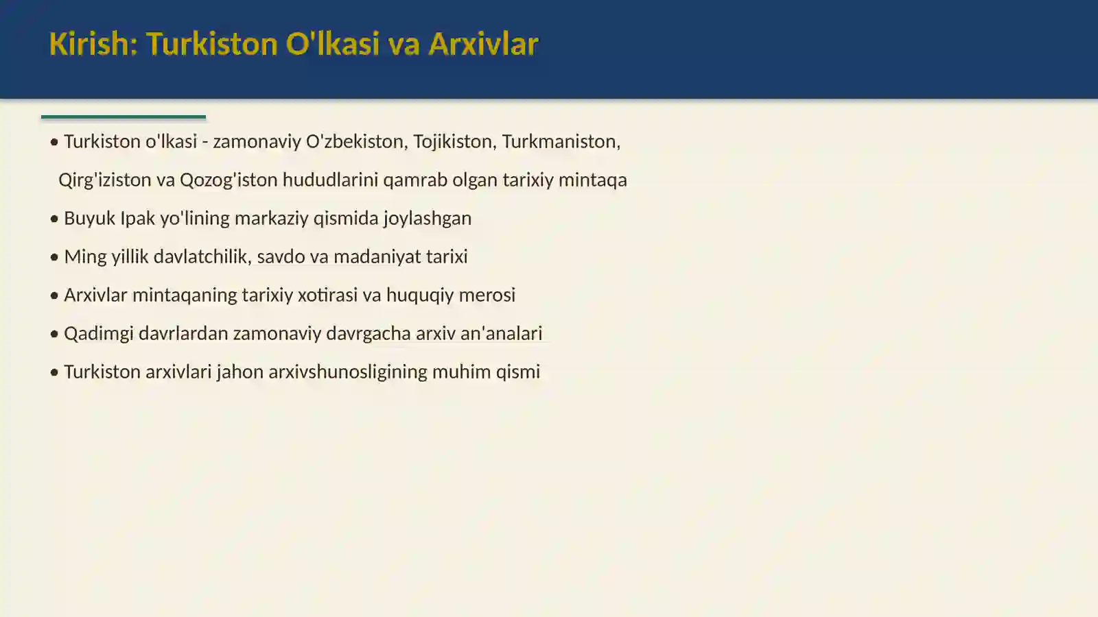 Turkiston oʻlkasida arxiv ishi 2