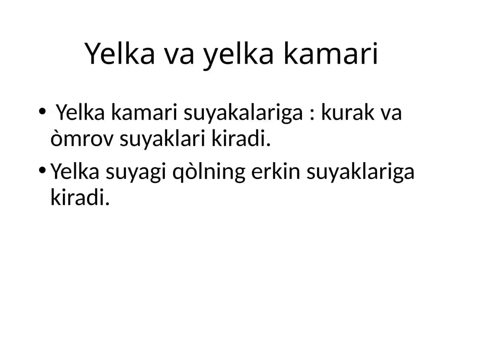 Yelka va yelka kamari 2