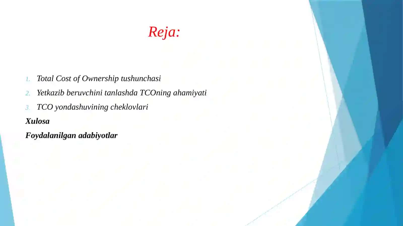 Xarid logistikasida yetkazib beruvchini Total Cost of Ownership asosida tanlash 2