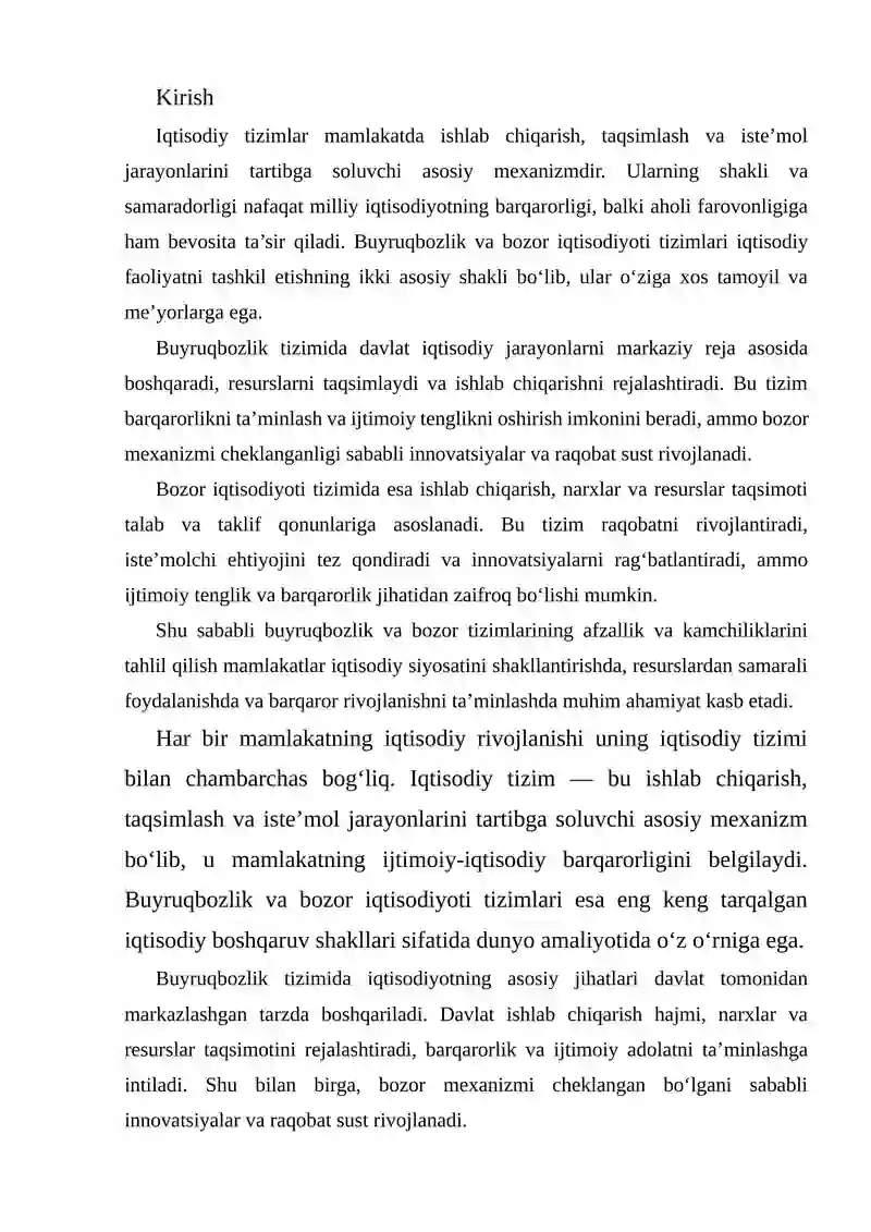 Buyruqbozlik va Bozor Iqtisodiyoti Tizimlarining Afzallik va Kamchiliklarni Tahlil Qilish 2