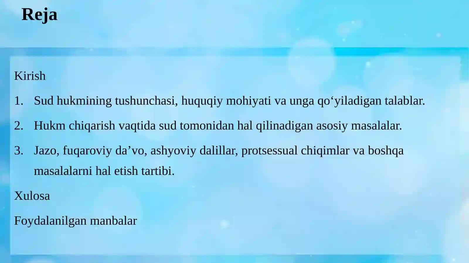 Sud hukm chiqarayotganida hal qiladigan masalalar 2
