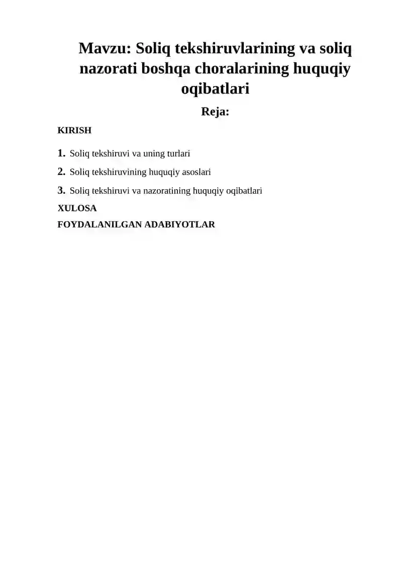 Soliq tekshiruvlarining va soliq nazorati boshqa choralarining huquqiy oqibatlari 2
