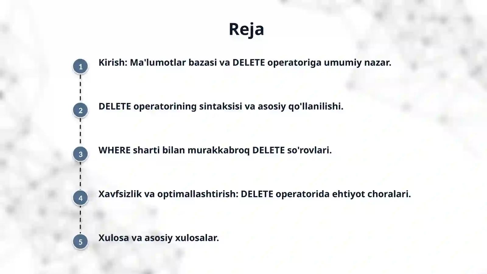 Relyatsion MB da so‘rov. Delete operatori. 2