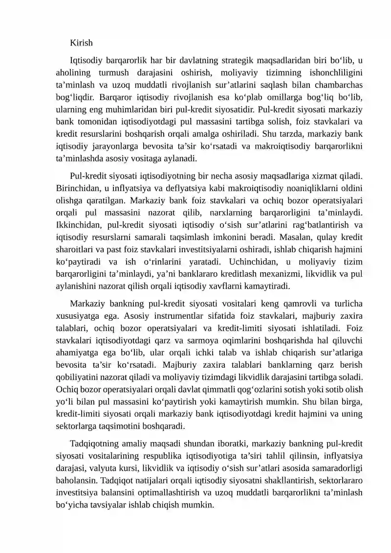 Pul kredit siyosati iqtisodiy barqarorlikni ta'minlashda markaziy bankning asosiy vositasi haqida 2