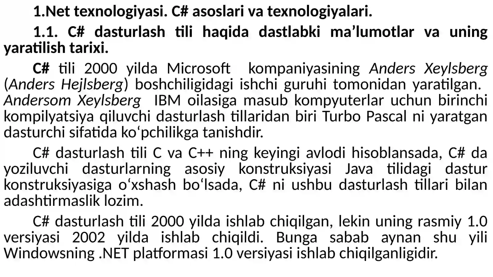 C# TILINING ASOSIY TUSHUNCHALARI 2