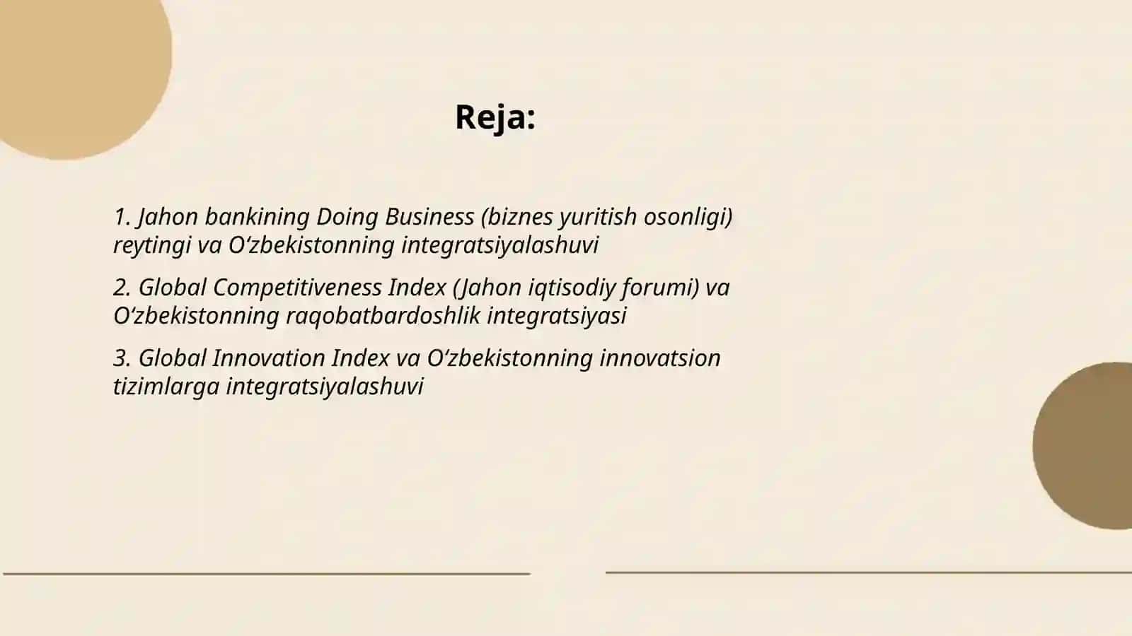 Iqtisodiy va ijtimoiy sohadagi ustuvor xalqaro reytinglar va ularga Ôzbekistonning integratsiyalashuvi 2