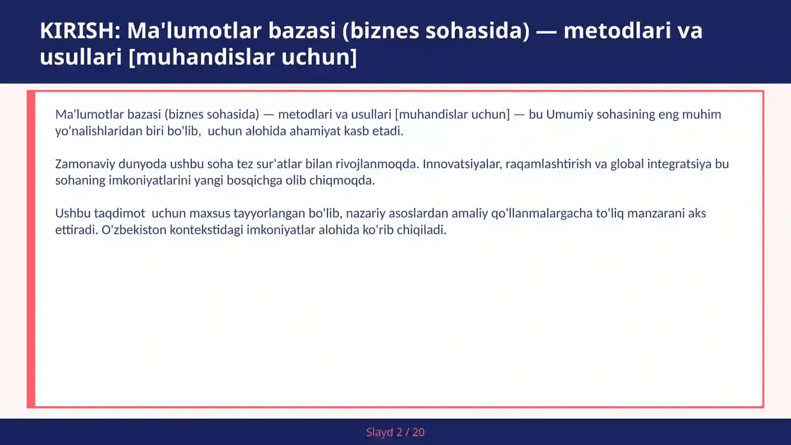 Ma'lumotlar bazasi (biznes sohasida) — metodlari va usullari [muhandislar uchun] 2