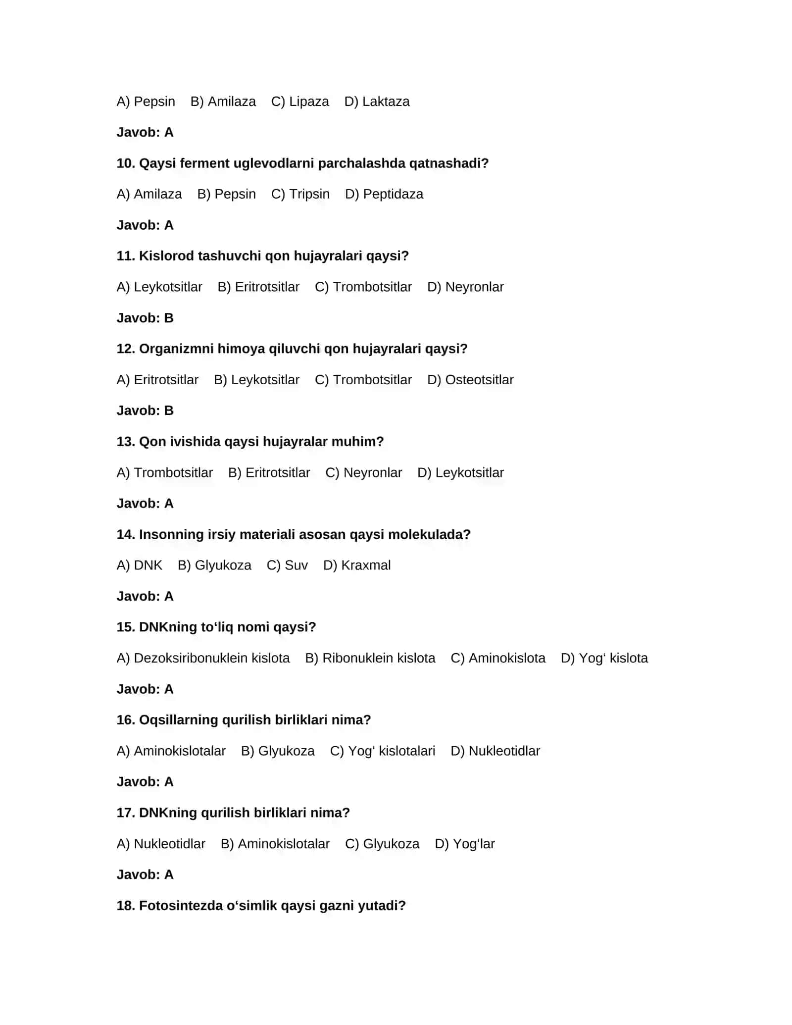 BIOLOGIYADAN 500 TA TEST VA JAVOBLAR 2