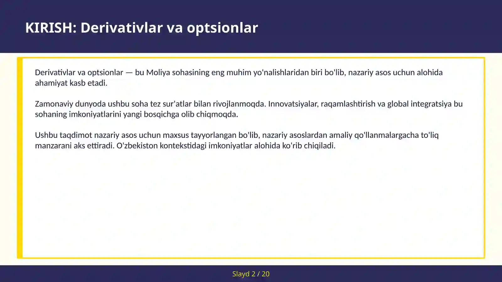 Derivativlar va optsionlar 2