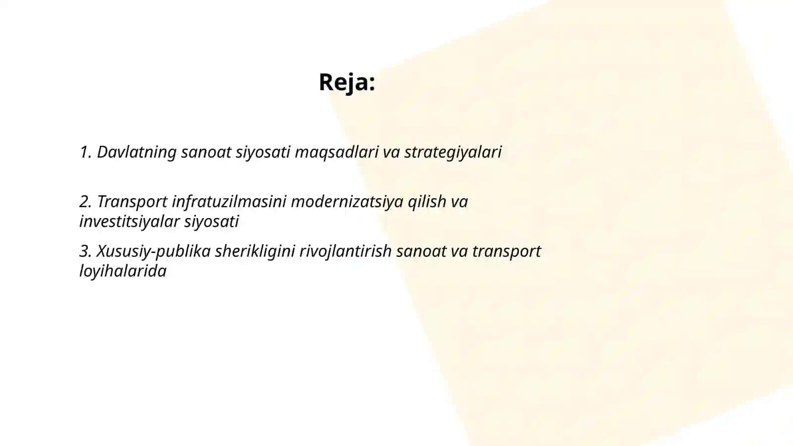 Davlatning sanoat va transportini rivojlantirish boʻyicha iqtisodiy siyosat 2