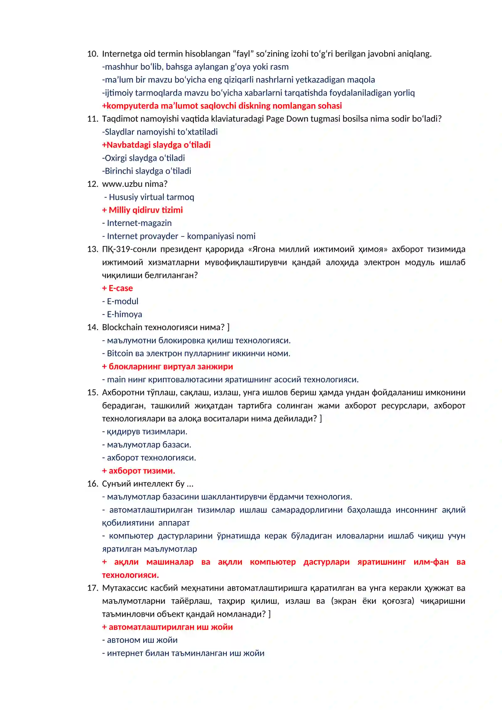 Axborot kommunikatsiya fanidan test savollari to'g'ri javobi bilan 2