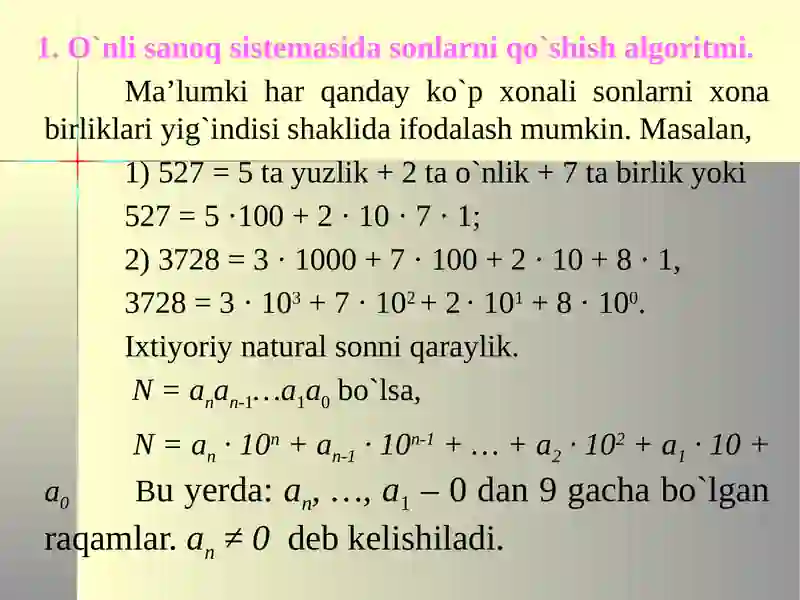 O`nlisanoq sistemasida arifmetika 2