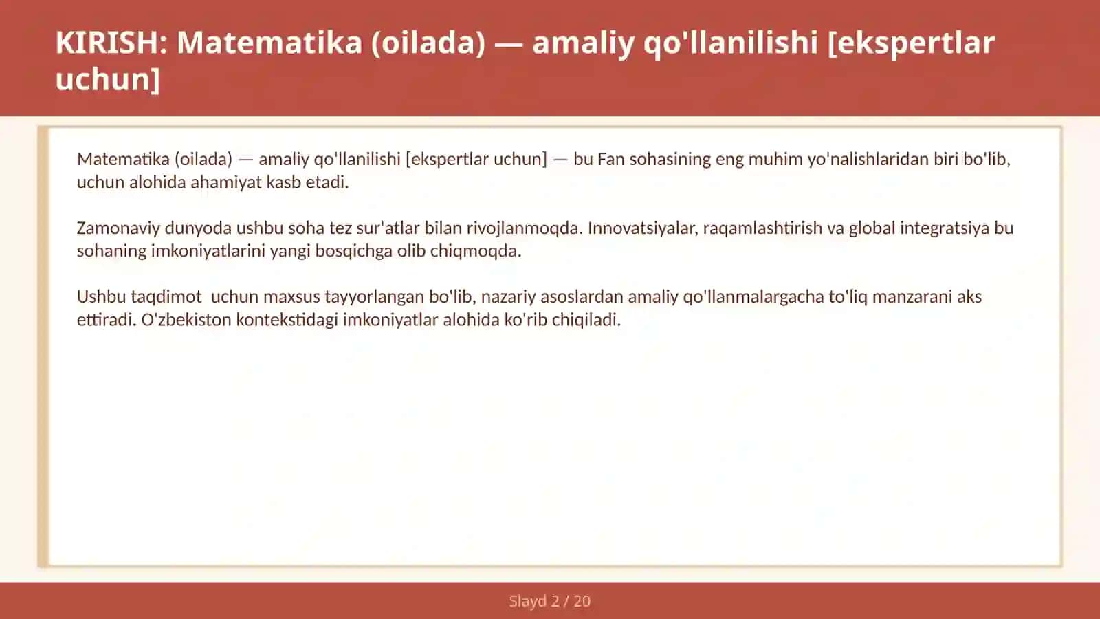 Matematika (Oilada) - Amaliy Qo'llanilishi [Ekspertlar uchun] 2