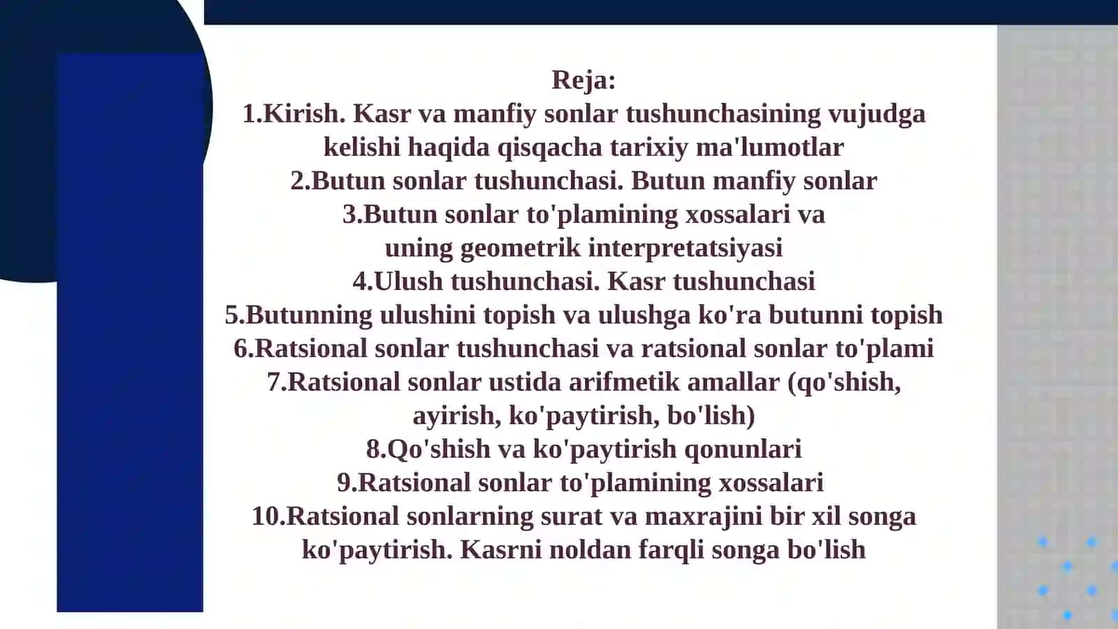 Butun sonlar tushunchasi 2