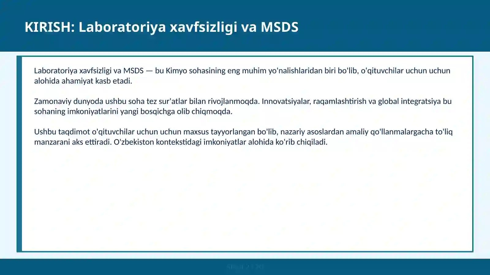 LABORATORIYA XAVFSIZLIGI VA MSDS 2