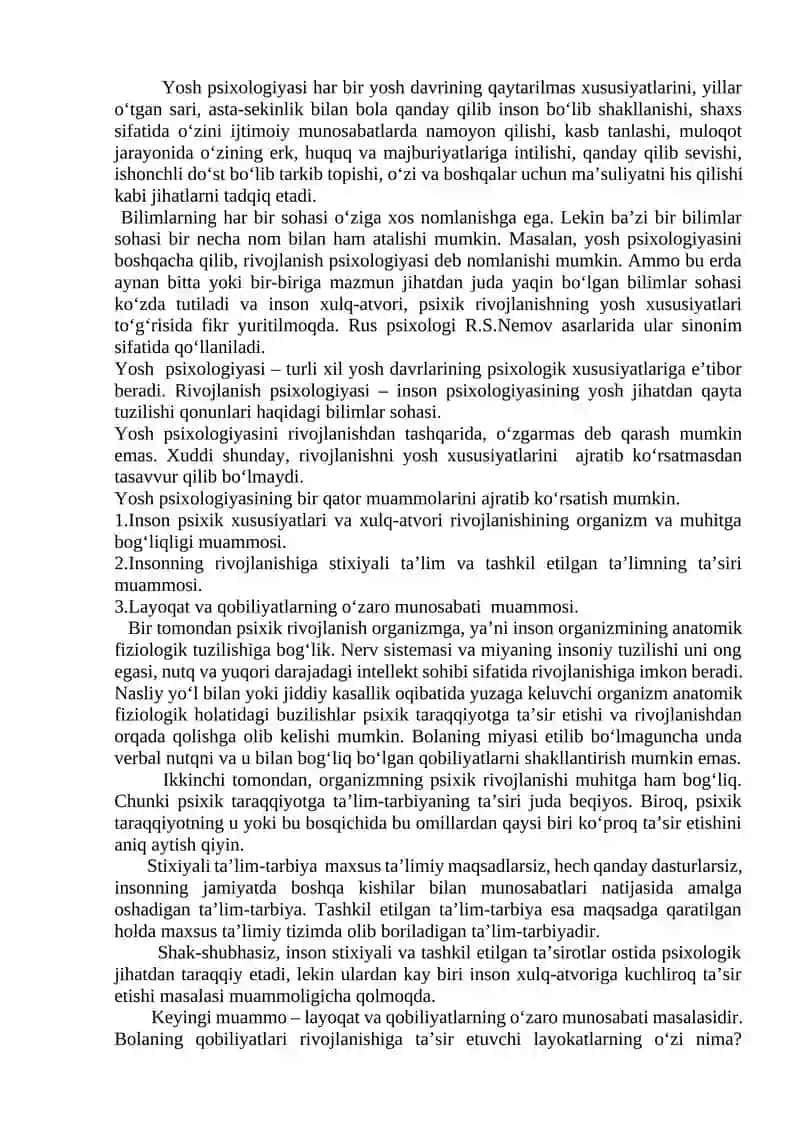 YOSH VA PEDAGOGIK PSIXOLOGIYA FANINING TADQIQOT SOHASI VA MUAMMOLARI 2