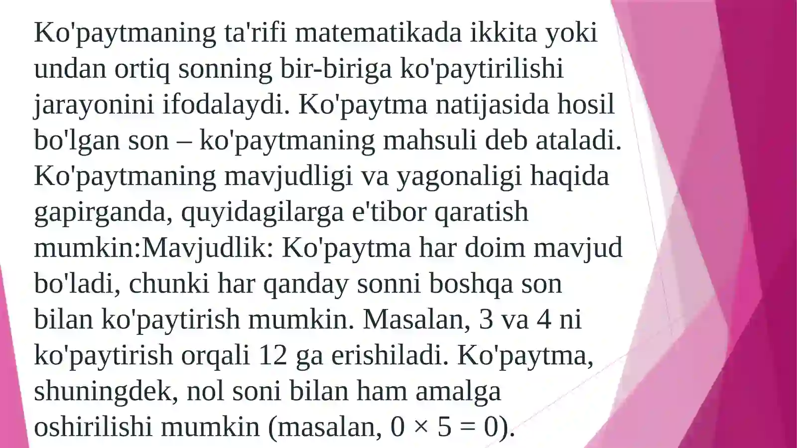 Ko'paytma (Multiplication) 2
