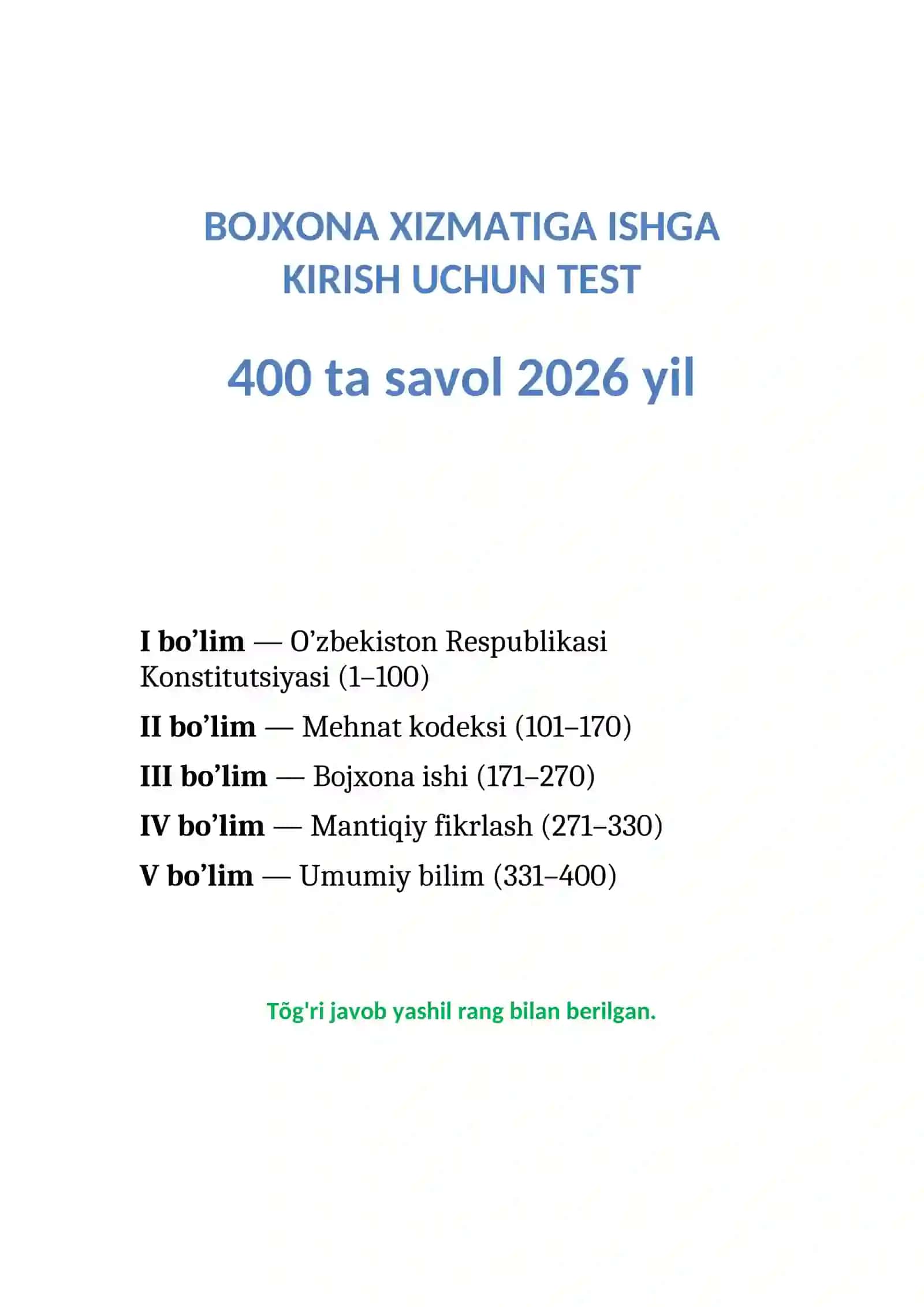 Bojxona xizmatiga ishga kirish uchun test 2026_2027 2