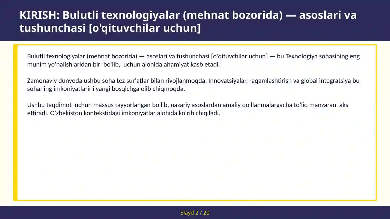 Bulutli texnologiyalar (mehnat bozorida) — asoslari va tushunchasi [o'qituvchilar uchun] 2