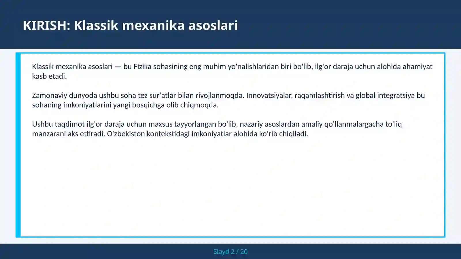KLASSIK MEXANIKA ASOSLARI 2