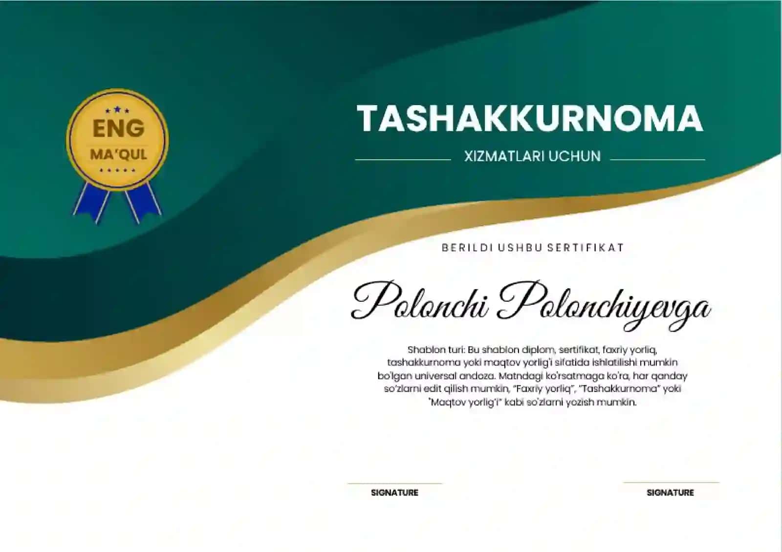 TASHAKKURNOMA 2