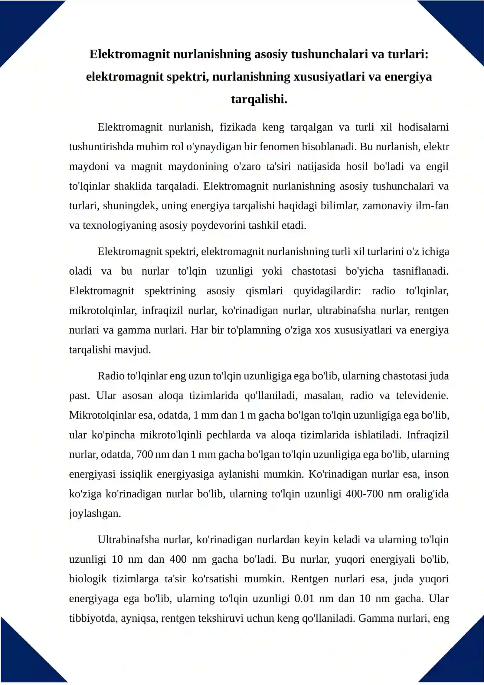 Elektromagnit nurlanishning ta’siri. 2