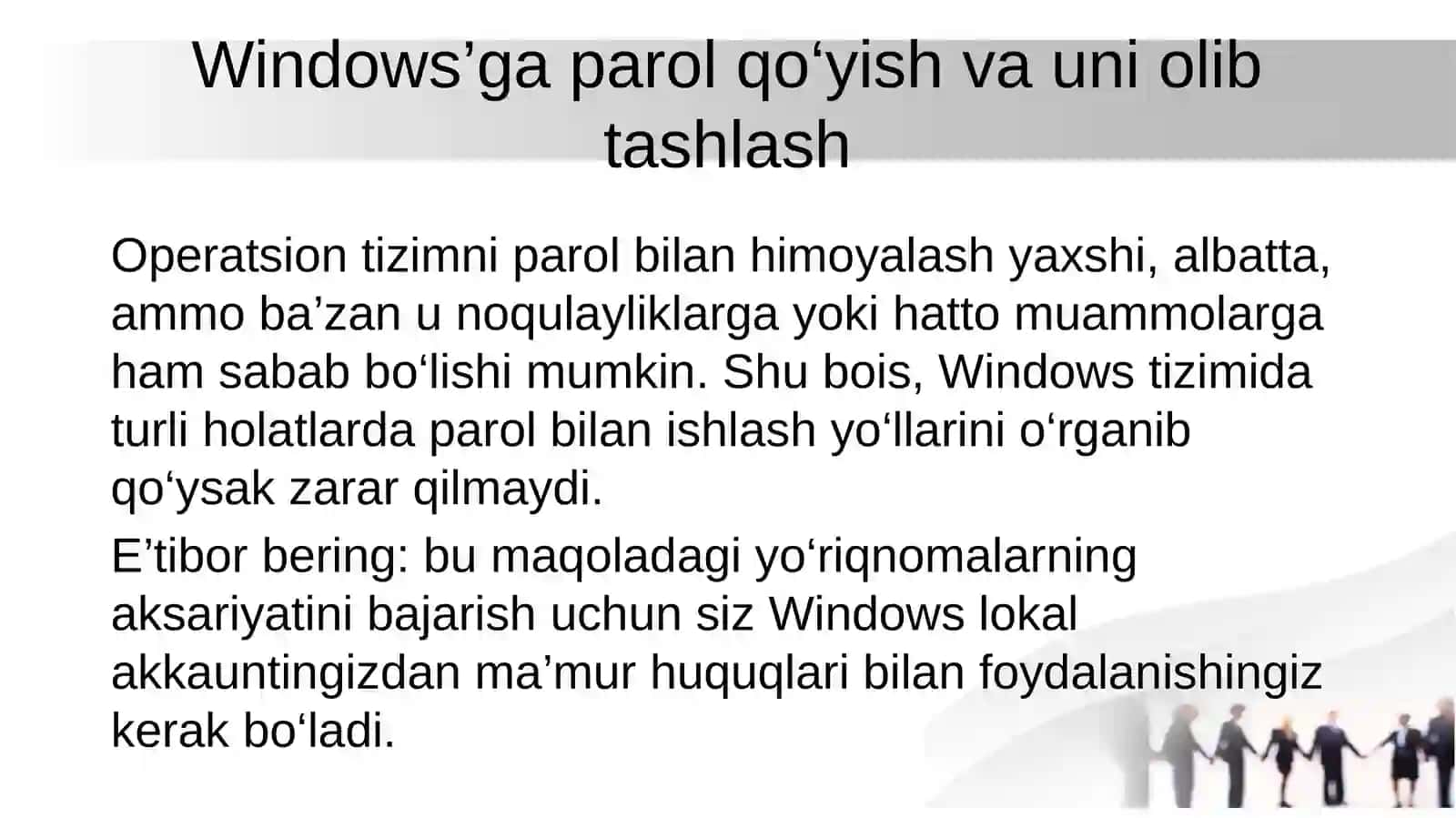 Windows’ga parol qo‘yish va uni olib tashlash 2