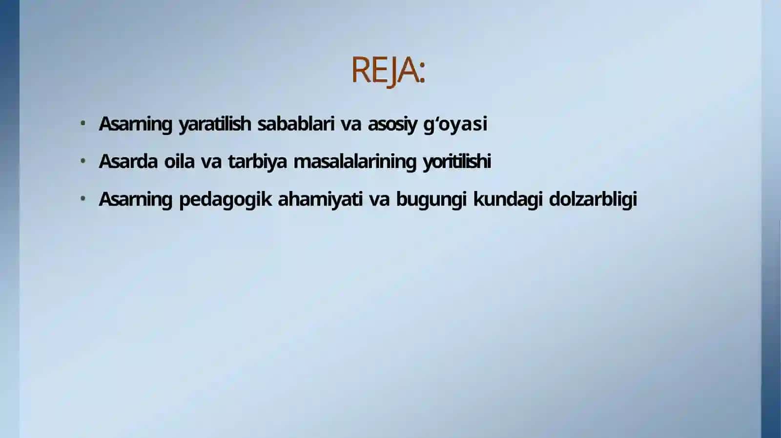 Abdurauf fitratning "oila va uni boshqarish tartiblari" asarini o'rganish va tahlil etish 2
