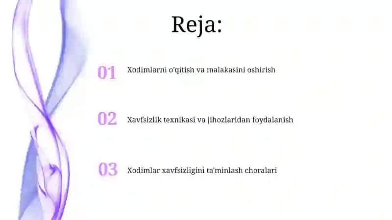 Xodimlarning xavfsiz faoliyatini tashkil qilish chora-tadbirlari 2