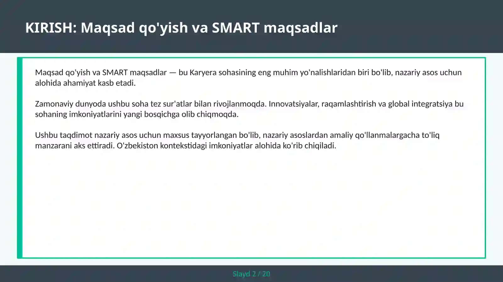 MAQSAD QO'YISH VA SMART MAQSADLAR 2