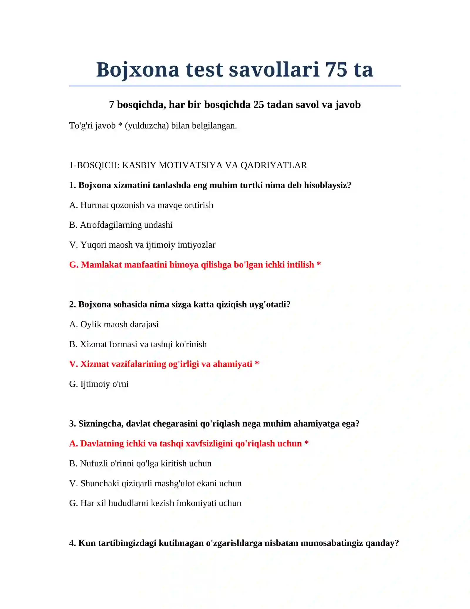 Bojxona test savollari 2