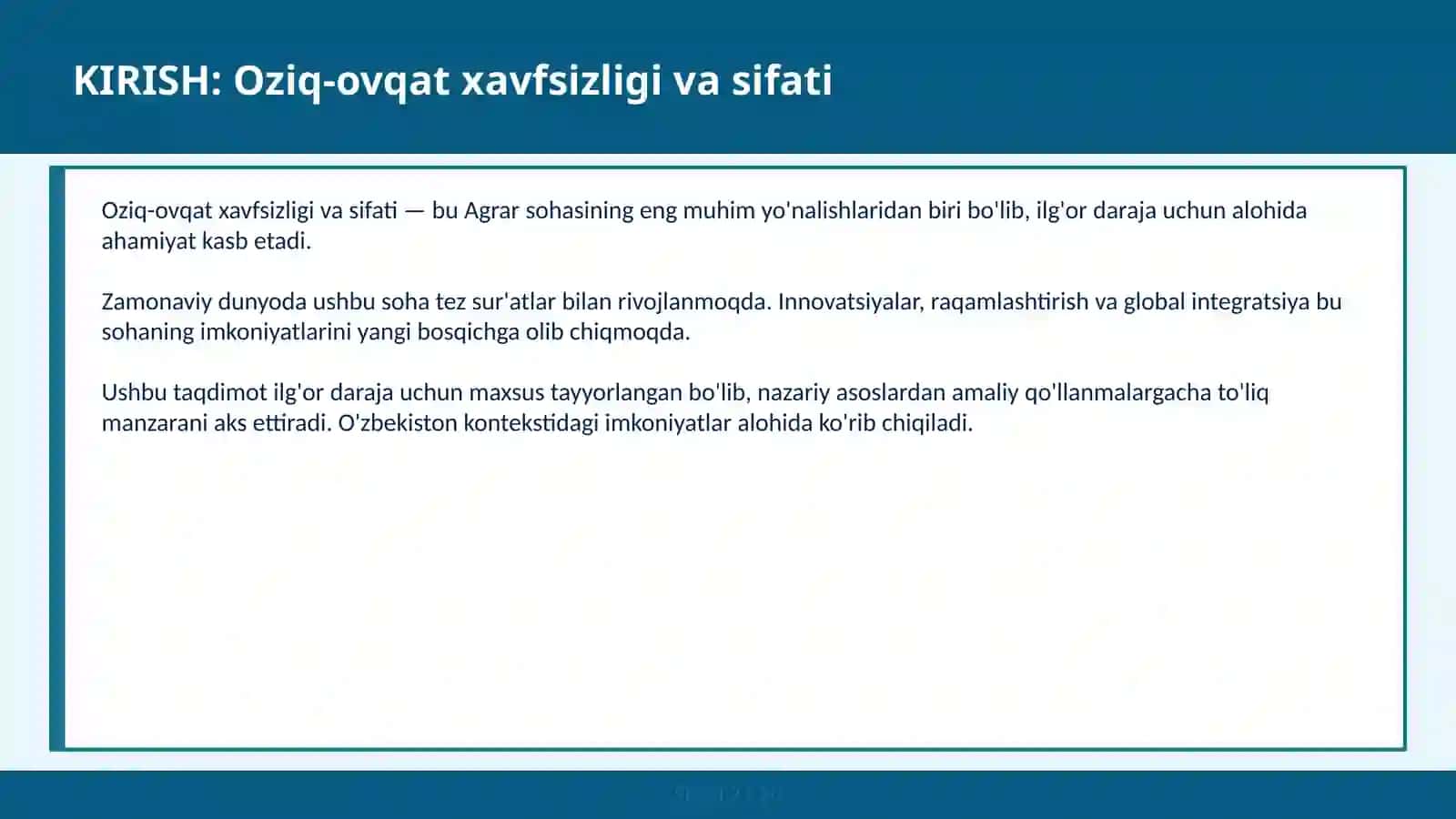Oziq-ovqat xavfsizligi va sifati 2