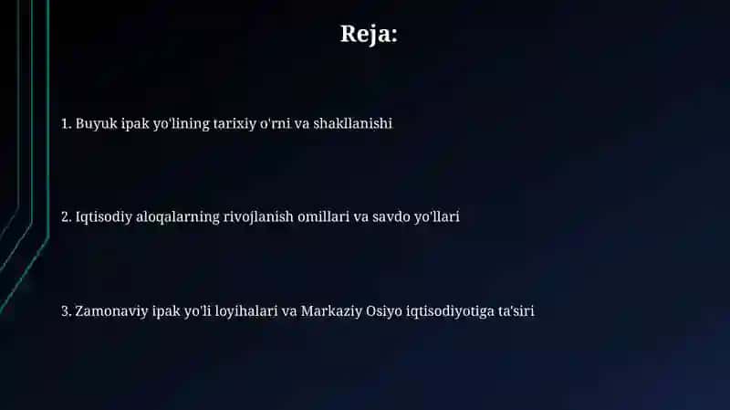Buyuk ipak yoʻlini oʻrta osiyoda iqtisodiy munosabatlar rivojlanishidagi oʻrni 2