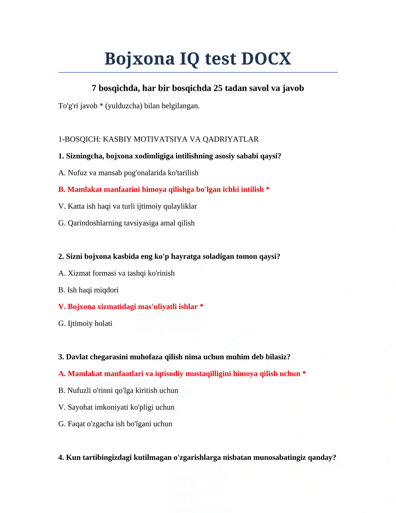 Bojxona IQ test DOCX 2