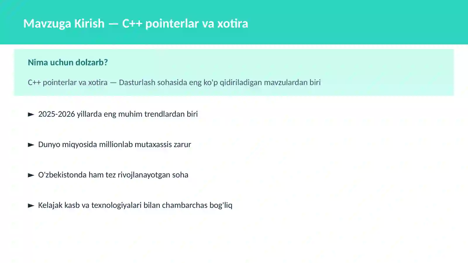C++ pointerlar va xotira 2