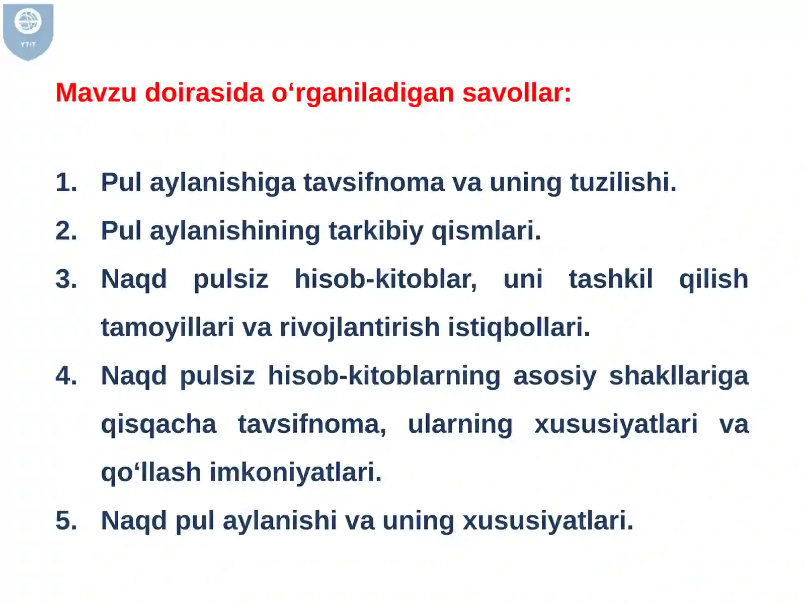 Pul aylanmasi va uning tarkibi 2
