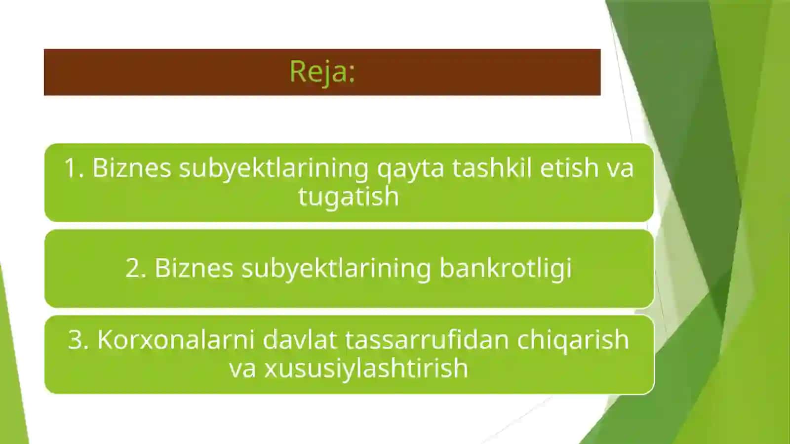 Biznes subyektlarining qayta tashkil etish va tugatish 2