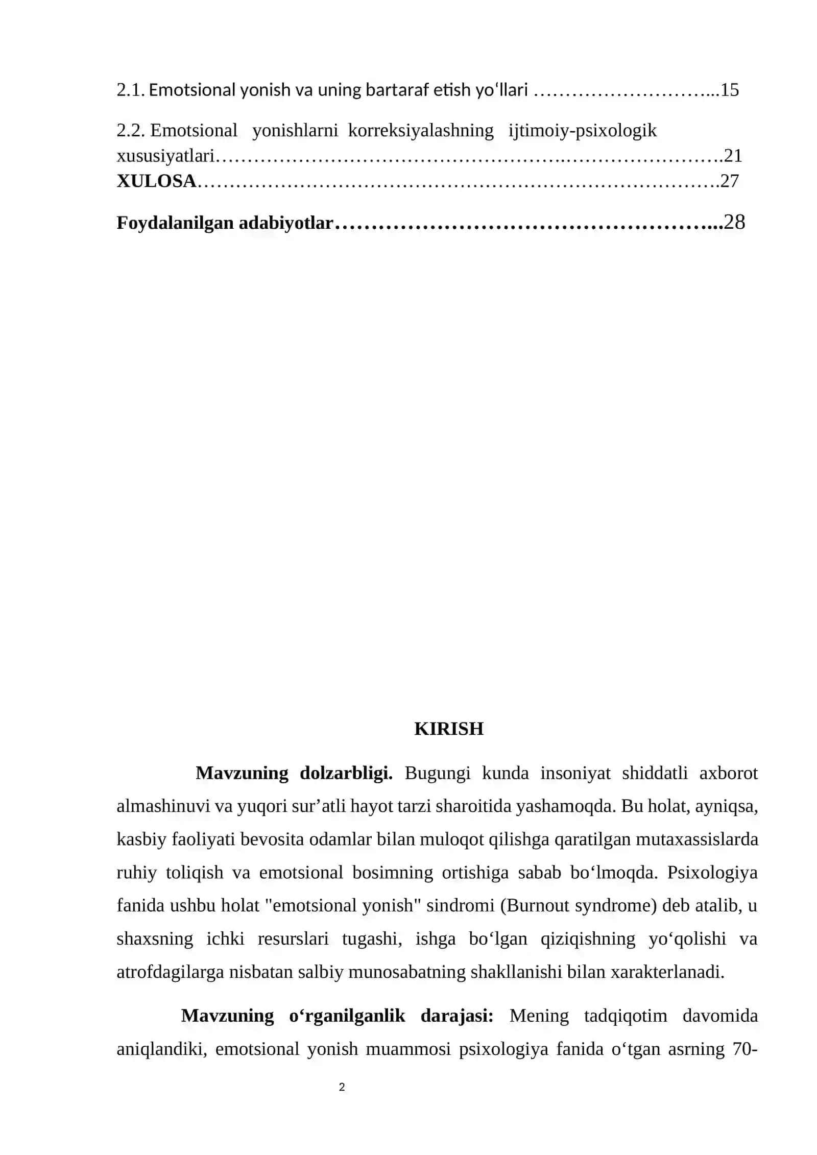 Emotsional Yonishda Psixologik Yordam Kurs Ishi 2
