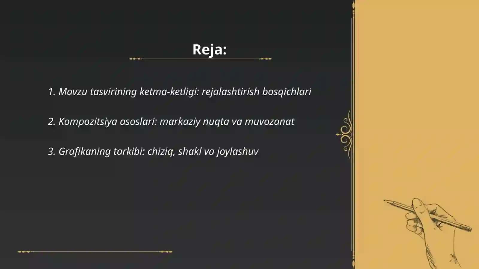 Mavzu tasvirining ketma-ketligi. Grafikaning tarkibi. Soya tushirish 2