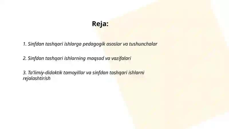 Sinfdan tashqari ishlarni tashkil qilish va o'tkazish metodikasi fani - o'quv fan sifatida 2