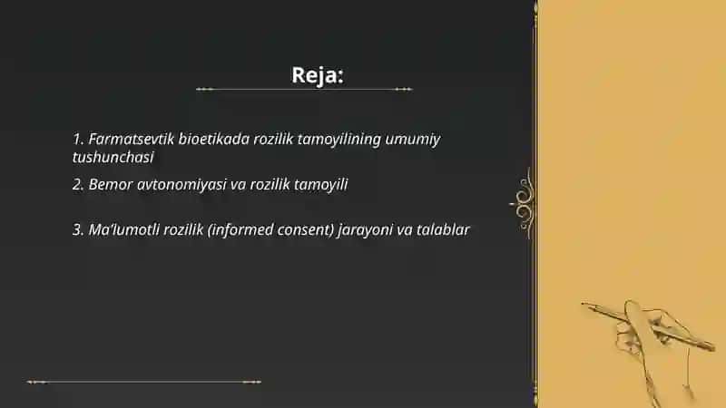 Farmatsevtik bioetikada rozilik tamoyilining oʻrni 2