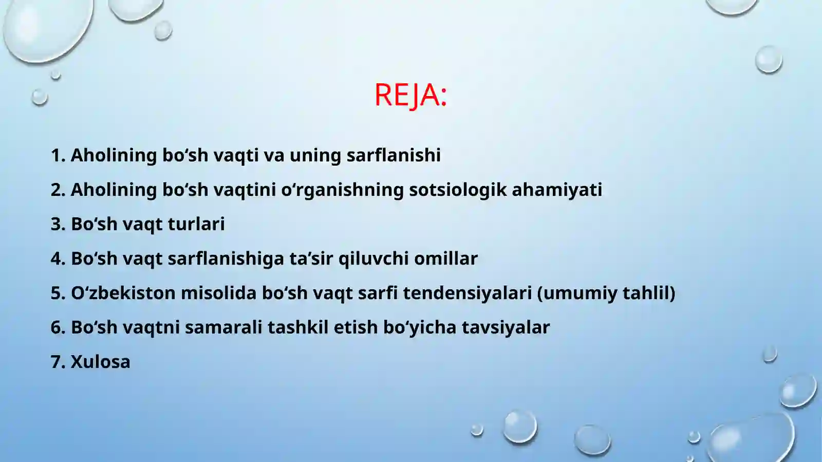 AHOLINING BO‘SH VAQTI VA UNING SARFLANISHI 2